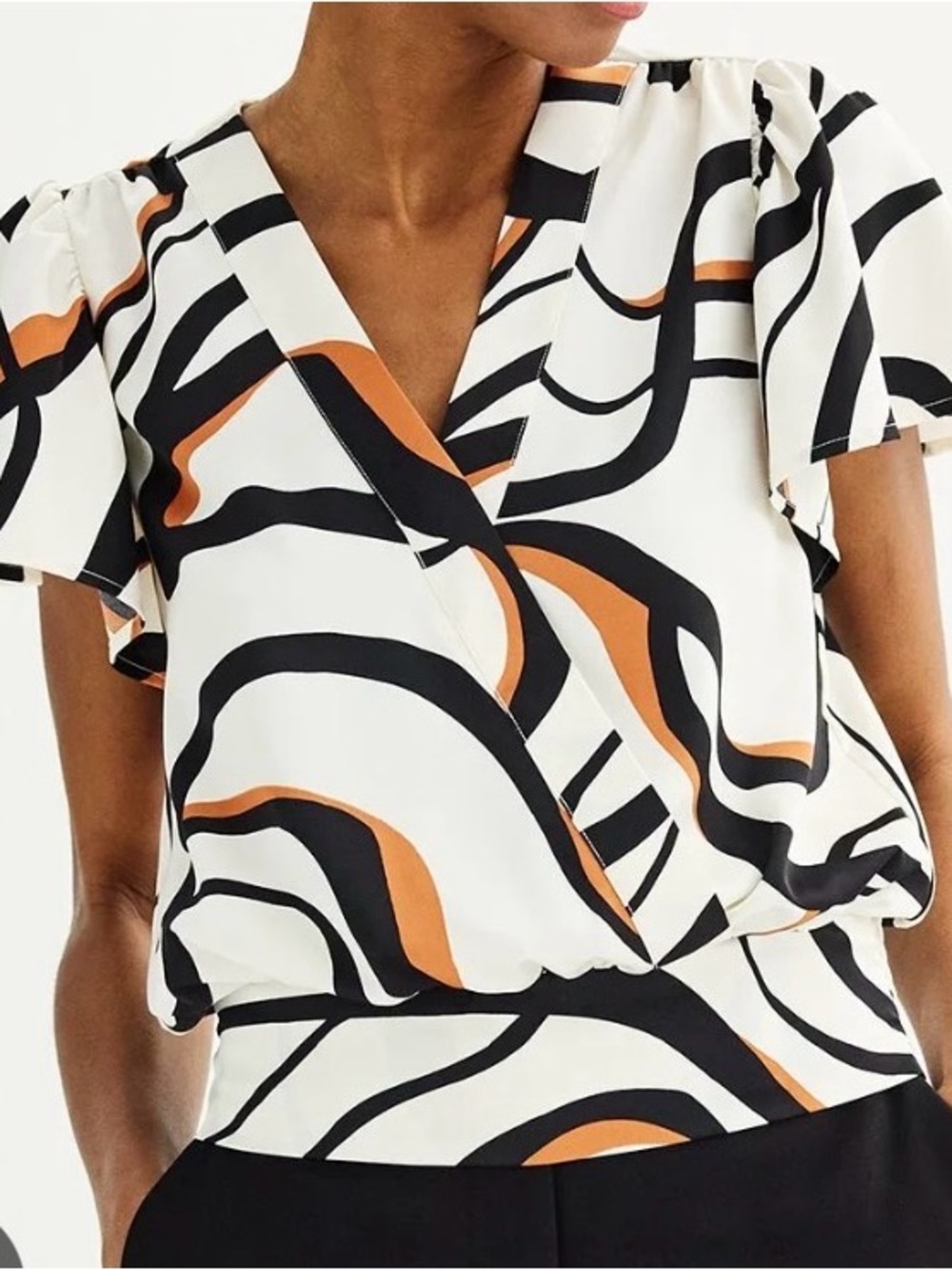 Nine West Cream Blouse with Black and Rust Abstract Swirls